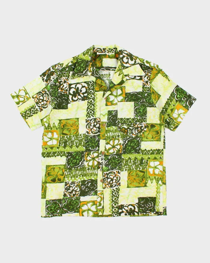 Vintage 70s Barkcloth Green Hawaiian Shirt - L sold by Rokit