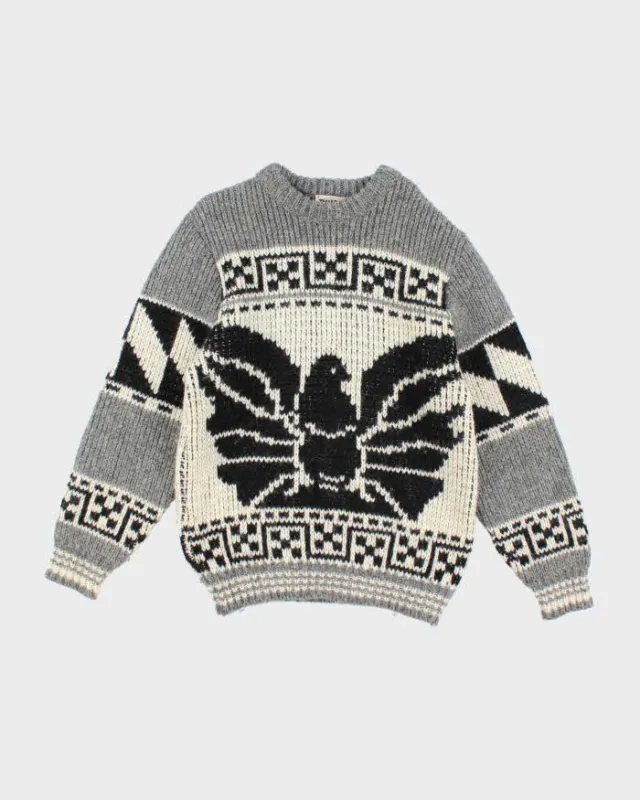 Vintage 80's Chunky Patterned Eagle Wool Chunky Knit Jumper - L sold by Rokit