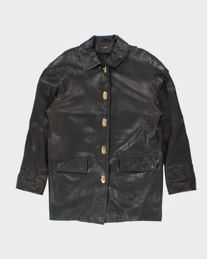 Vintage Danier Gold Clasp Black Leather Jacket -XXL sold by Rokit