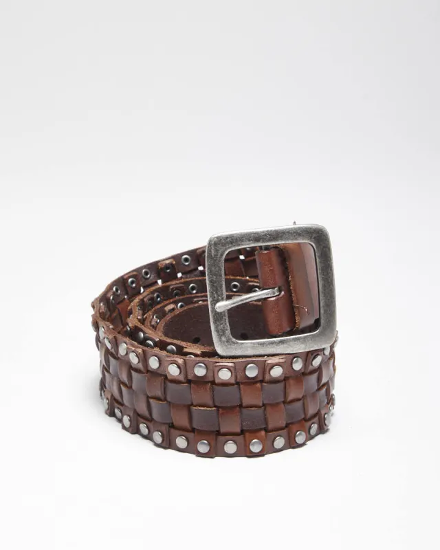Vintage Y2K Danier Woven Brown Leather Chunky Belt - W39 - W43 sold by Rokit