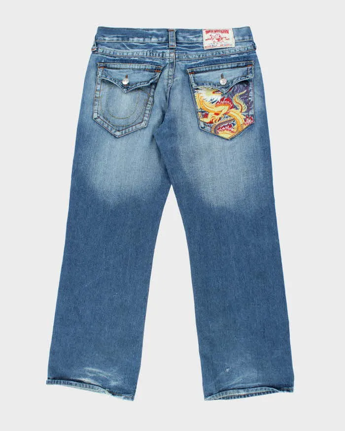 Vintage Y2K True Religion Embroidered Medium Wash Wide Leg Jeans - W35 L32 sold by Rokit product image thumbnail 2