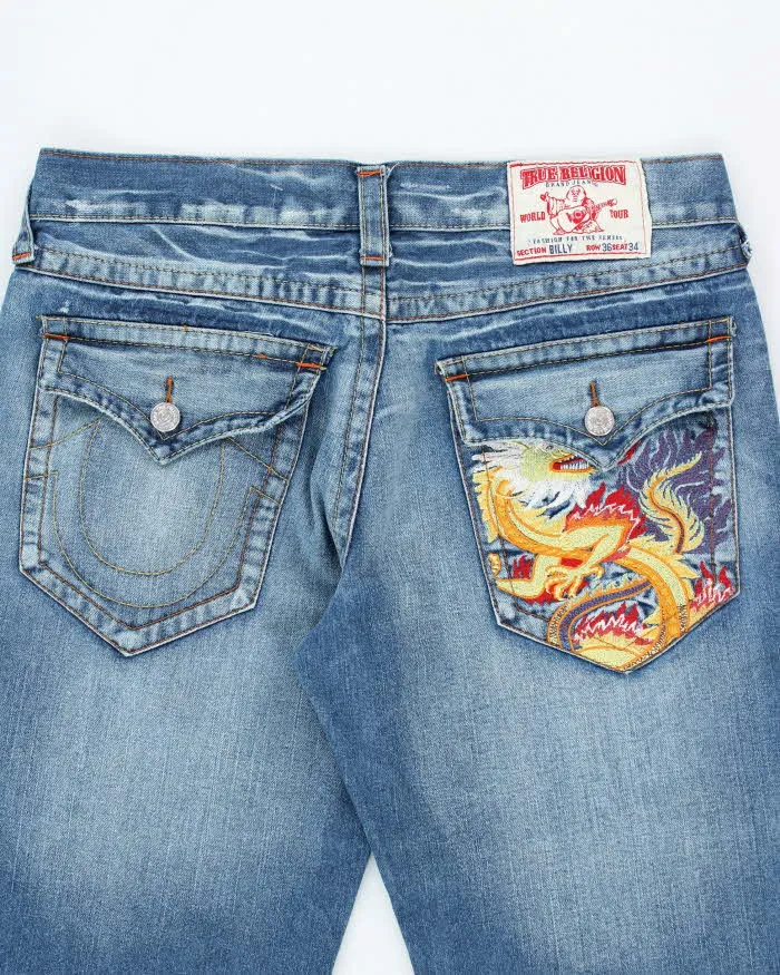 Vintage Y2K True Religion Embroidered Medium Wash Wide Leg Jeans - W35 L32 sold by Rokit product image thumbnail 4