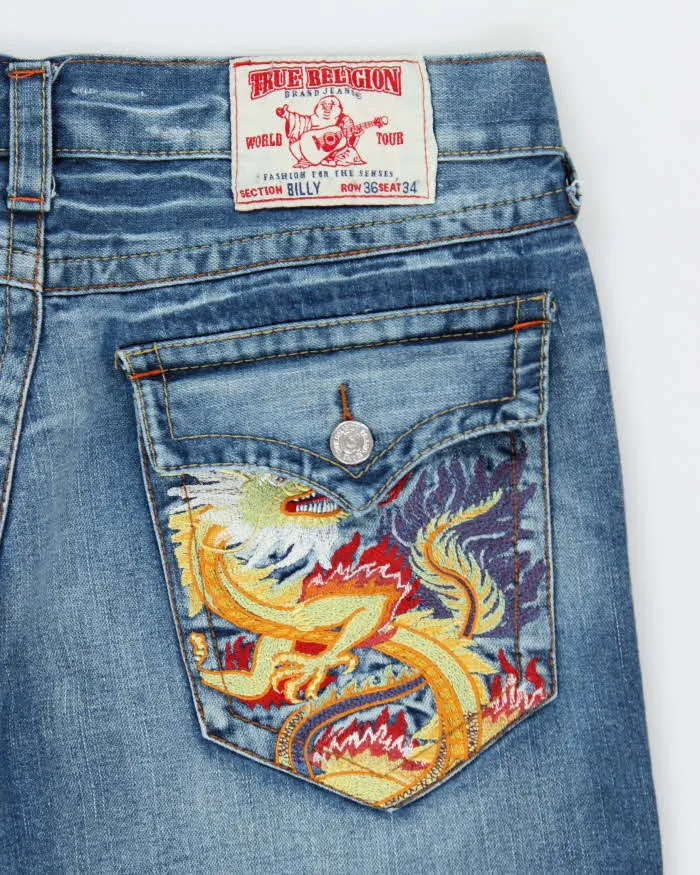 Vintage Y2K True Religion Embroidered Medium Wash Wide Leg Jeans - W35 L32 sold by Rokit product image thumbnail 5