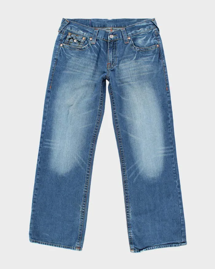Vintage Y2K True Religion Embroidered Medium Wash Wide Leg Jeans - W35 L32 sold by Rokit