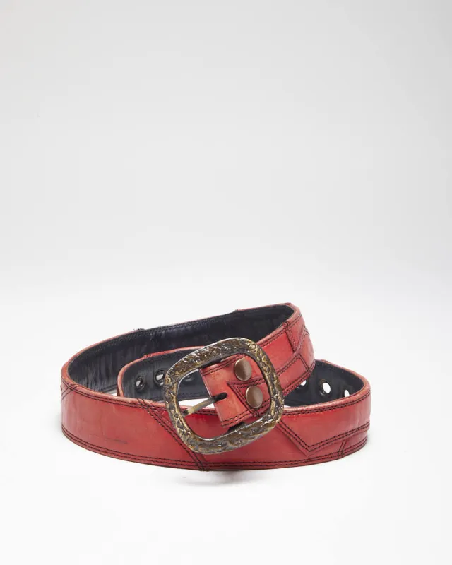 Vintage 90s Red Leather Belt - W31-W38 sold by Rokit