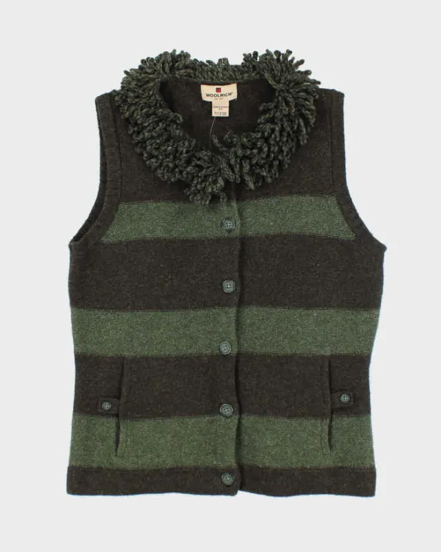 Vintage Woolrich Striped Wool Button-Up Tank Knit - S sold by Rokit