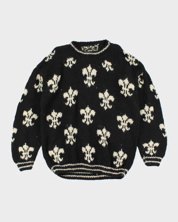 Vintage 80's Fleur De Lis Patterned Wool Chunky Knit Jumper - XL sold by Rokit