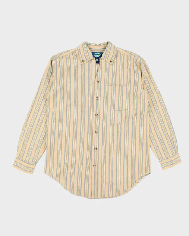 Vintage Blue Place Linen Striped Long Sleeve Shirt - L sold by Rokit