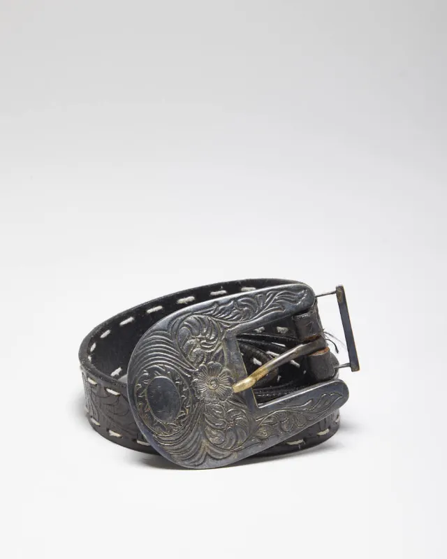Vintage 90's Thin Western Black Leather Belt - W27 - W33 sold by Rokit
