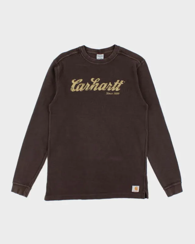 Vintage Carhartt Brown Waffle Long Sleeve T-shirt - S sold by Rokit