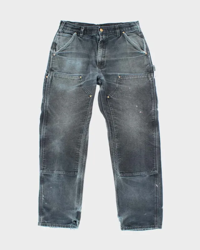 Vintage Carhartt Faded Black Double Knee Carpenter Trousers - W31 L28 sold by Rokit