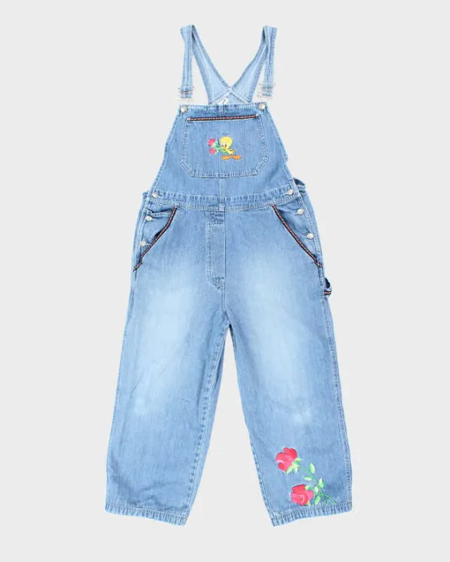 Vintage Women's Looney Tunes Tweety Bird Embroidered Light Wash Dungarees - W32 L23 sold by Rokit