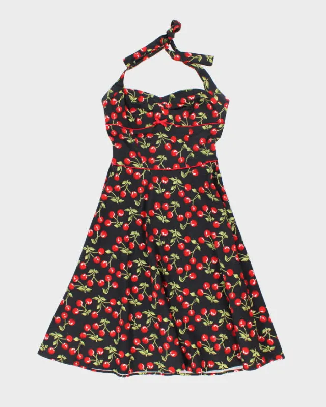 Vintage Ruby Rox Cherry Print Halter Neck Dress - S sold by Rokit