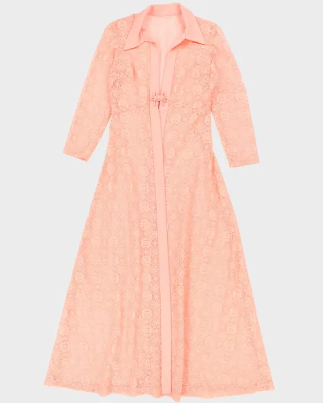 Vintage 70s Pink Lace Over Dress Coverup - M sold by Rokit