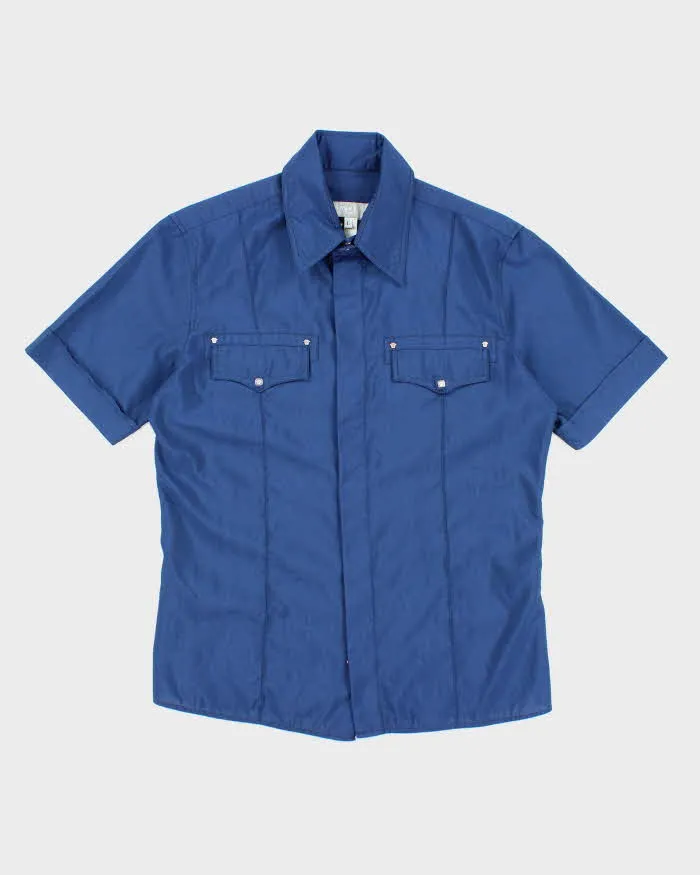 Vintage Versace Blue Short Sleeve Shirt - L sold by Rokit