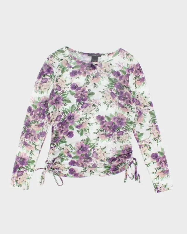 Vintage Y2k 00s Suzy Shier Floral Mesh Ruched Top - M sold by Rokit