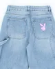 Vintage Women's Y2K Playboy Light Wash Wide Leg Jeans - W26 L28 sold by Rokit
