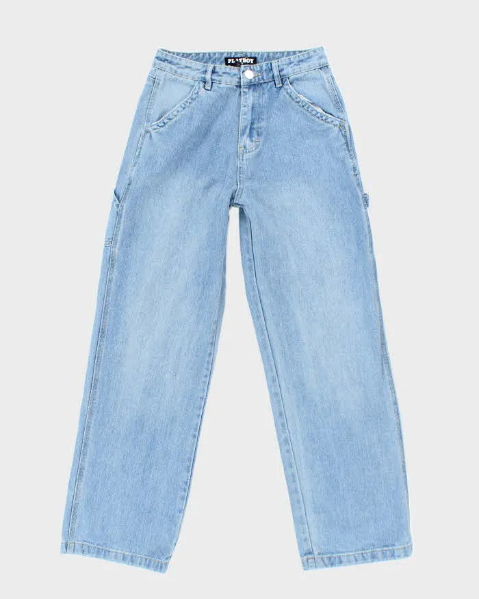 Vintage Women's Y2K Playboy Light Wash Wide Leg Jeans - W26 L28 sold by Rokit