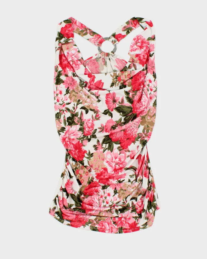 Vintage Y2k 00s Floral Cowl Neck O Ring Top - XS sold by Rokit