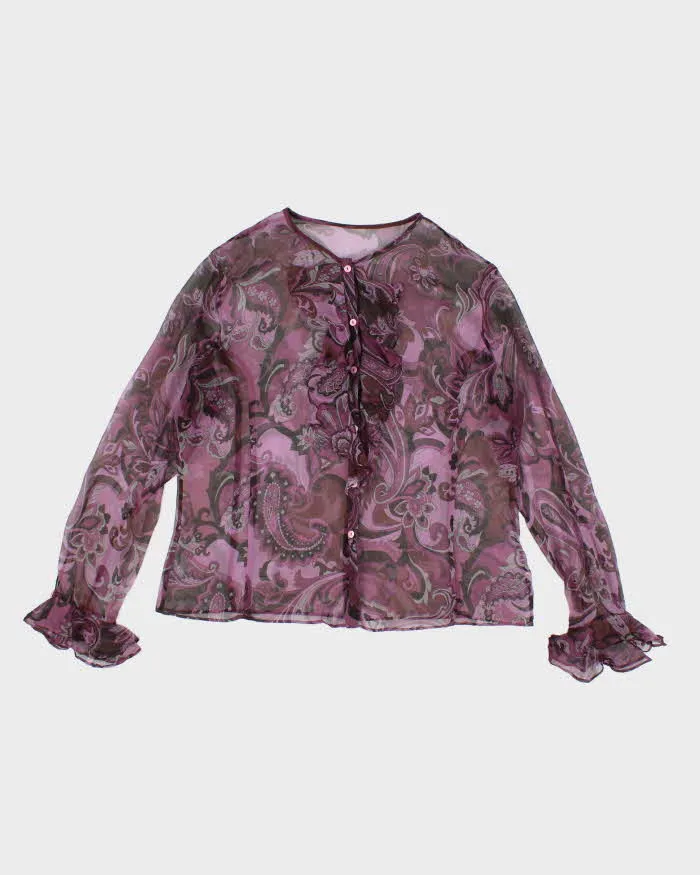 Vintage Y2k 00s Purple Ruffle Mesh Blouse - L sold by Rokit