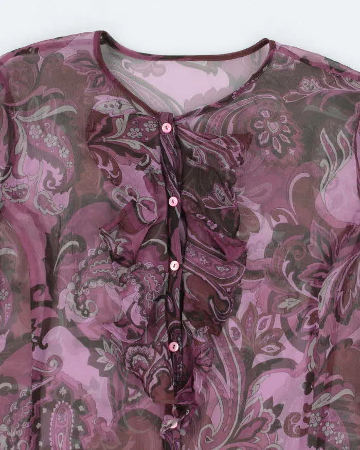 Vintage Y2k 00s Purple Ruffle Mesh Blouse - L sold by Rokit product image thumbnail 3