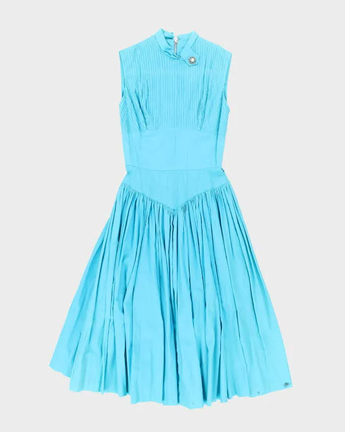 Vintage 50s Pleated Drop Waist Blue Dress - S sold by Rokit