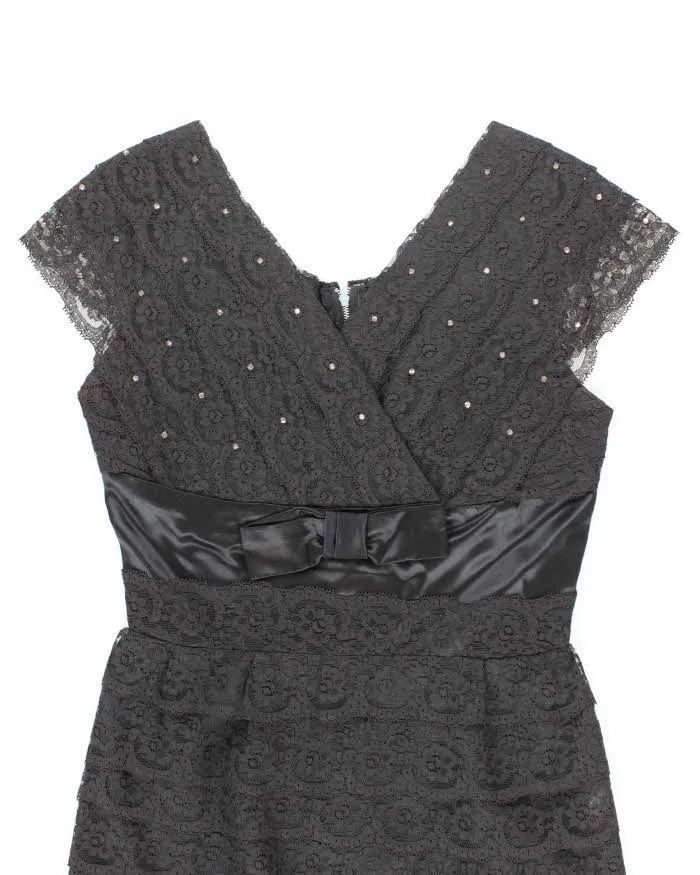 Vintage 50s Black Lace Rhinestone Dress - M sold by Rokit product image thumbnail 3