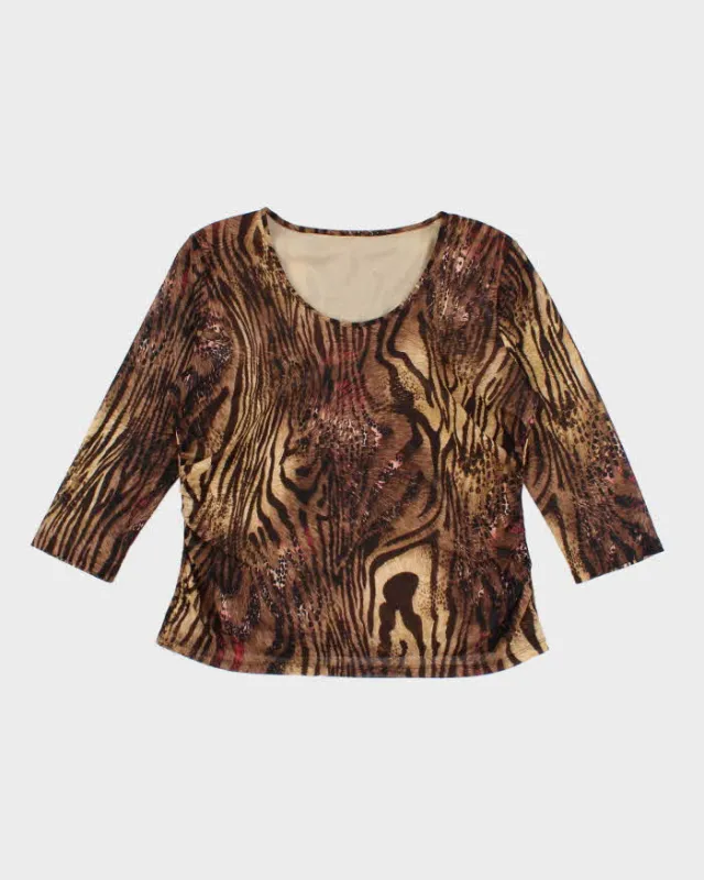 Vintage Y2k 00s Animal Print Double Mesh Ruched Top - L sold by Rokit