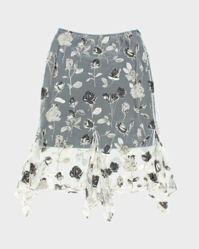 Vintage 90s French Laundry Mesh Handkerchief Hem Floral Skirt - S sold by Rokit