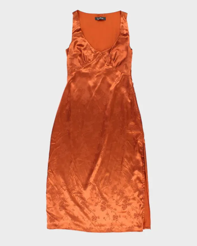 Vintage Lulus Brown Floral Satin Dress - S sold by Rokit