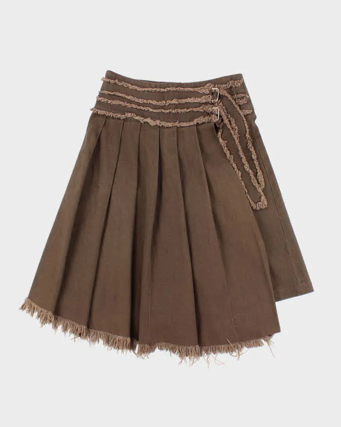 Vintage Y2k 00s Brown Pleated Asymetrix Denim Skirt - S sold by Rokit