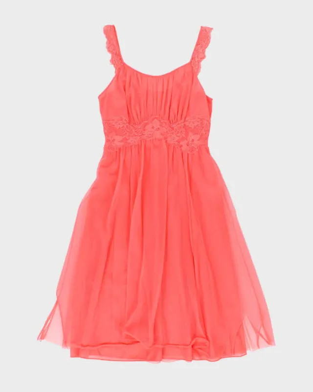 Vintage Pink Lace Sheer Slip Dress - S sold by Rokit