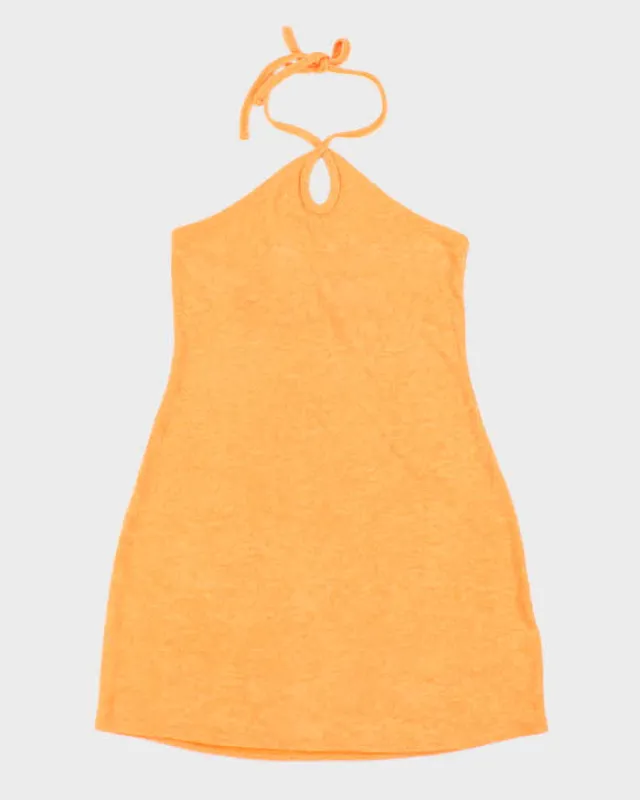 Vintage Y2k 00s Orange Towling Halter Dress - S sold by Rokit