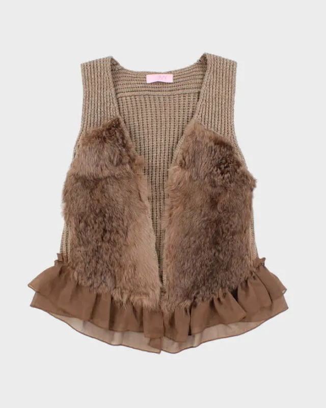 Vintage Y2k 00s Ivy Brown Knit Faux Fur Sleeveless Cardigan - M sold by Rokit