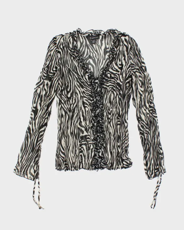 Vintage Y2k 00s Inc Zebra Print Ruffle Mesh Blouse - M sold by Rokit
