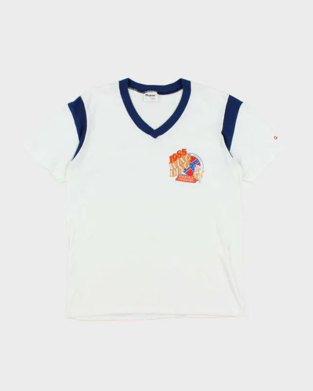 Vintage 80's Wing Ding Biker Graphic V-Neck T-Shirt - L made by Rokit