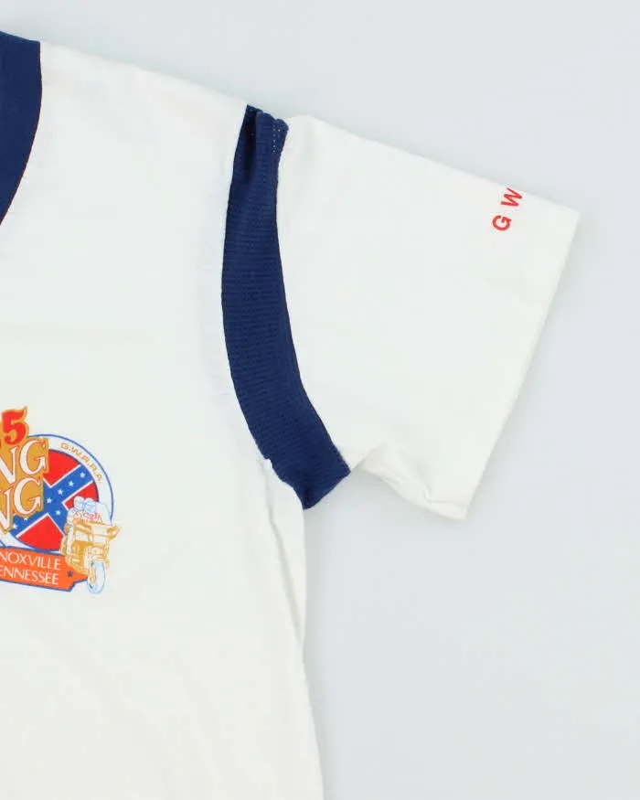 Vintage 80's Wing Ding Biker Graphic V-Neck T-Shirt - L sold by Rokit product image thumbnail 4