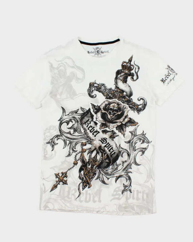 Vintage Y2K Gothic Print Graphic T-Shirt - S sold by Rokit