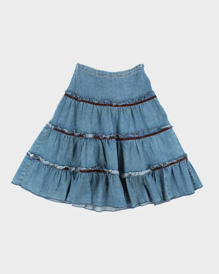 Vintage Y2k 00s Tiered Denim Beaded Skirt - XS sold by Rokit