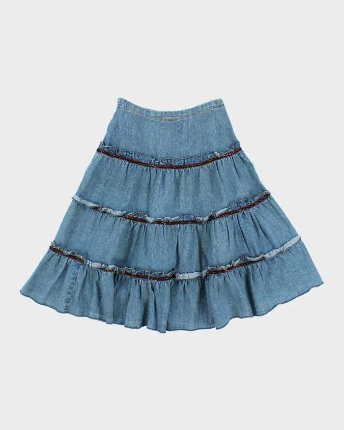 Vintage Y2k 00s Tiered Denim Beaded Skirt - XS sold by Rokit product image thumbnail 2