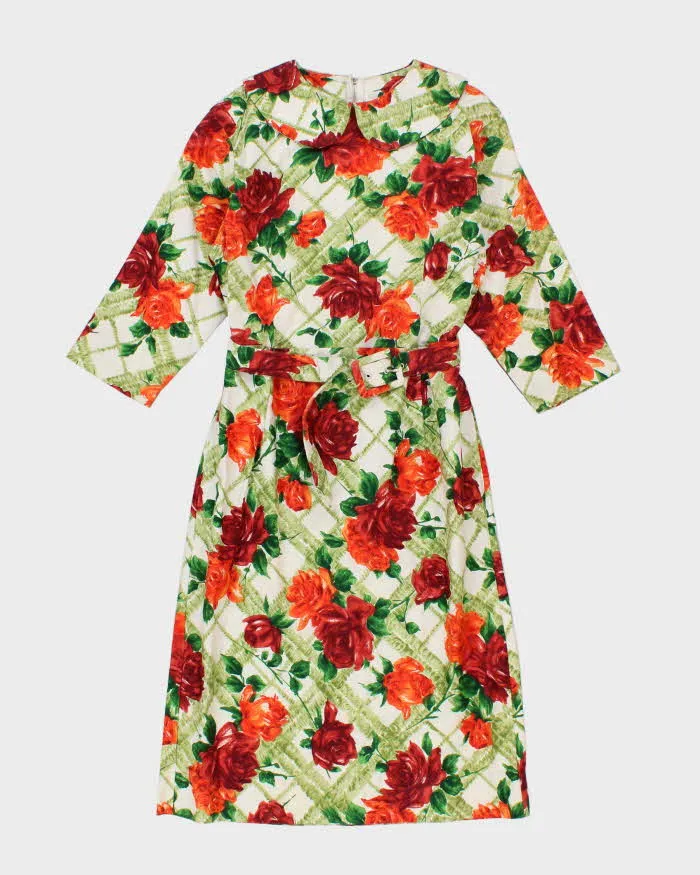 Vintage 60s Orange & Green Floral Dress - S sold by Rokit