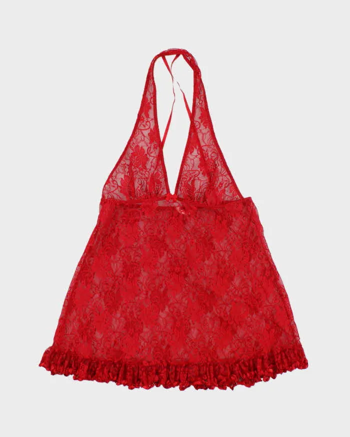 Vintage Y2k 00s Sentiments Lace Halter Neck Top - S sold by Rokit