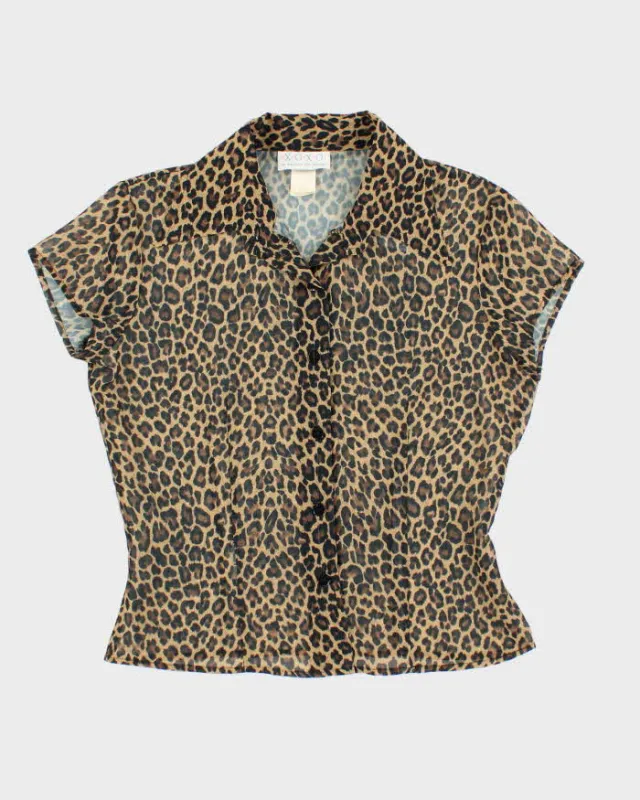 Vintage 90s XOXO Leopard Print Mesh Blouse - L sold by Rokit