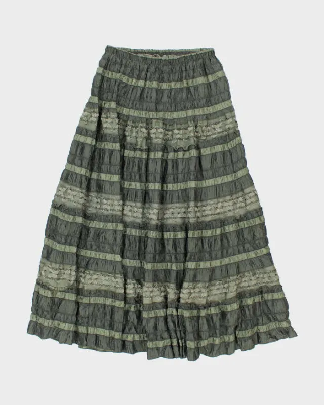 Vintage 90s Tiered Green Flowy Maxi Skirt - XS sold by Rokit