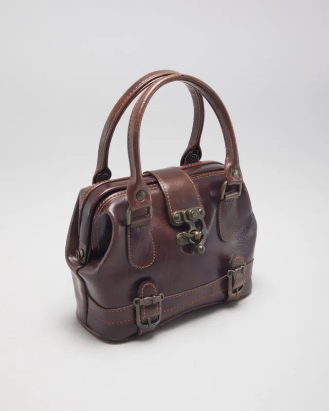 Vintage Brown Leather Clasp Handbag sold by Rokit