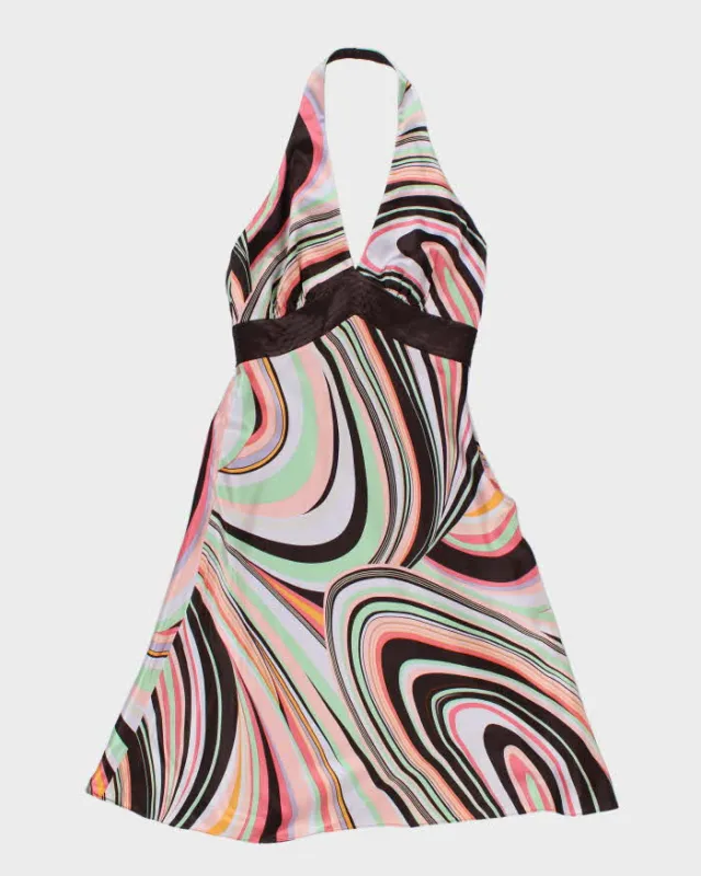 Y2k 00s Silk Swirl Halter Dress - M sold by Rokit