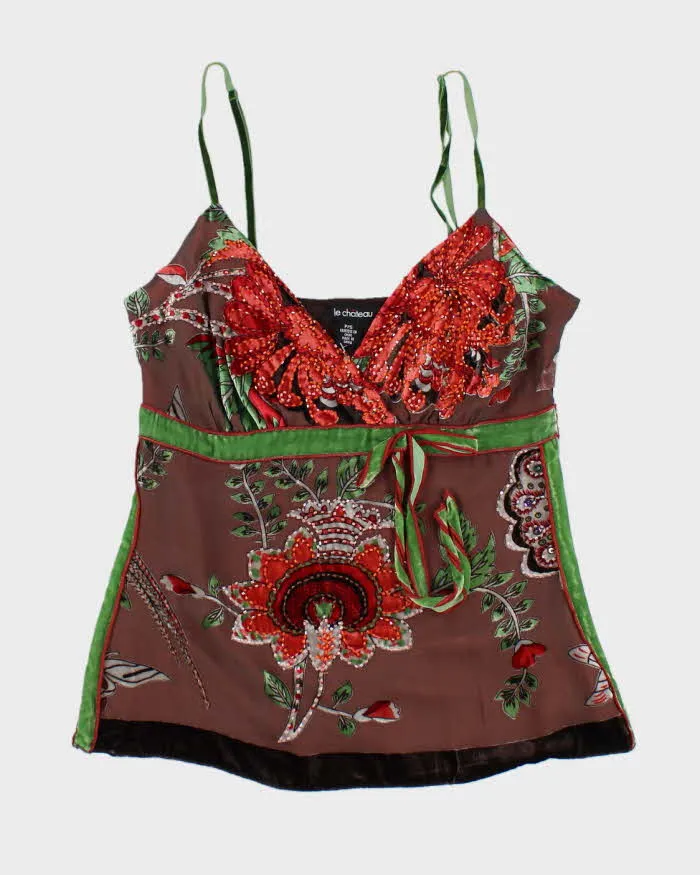 Vintage Y2k 00s Le Chateau Beaded Silk Cami Top - S sold by Rokit