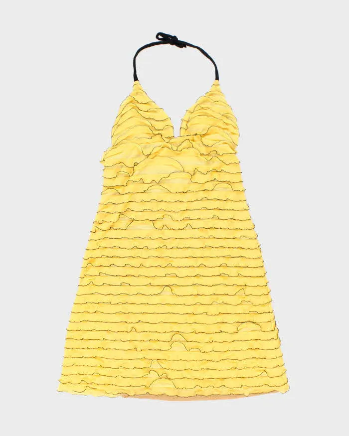 Vintage Y2k 00s Yellow Riffle Halter Dress - S sold by Rokit