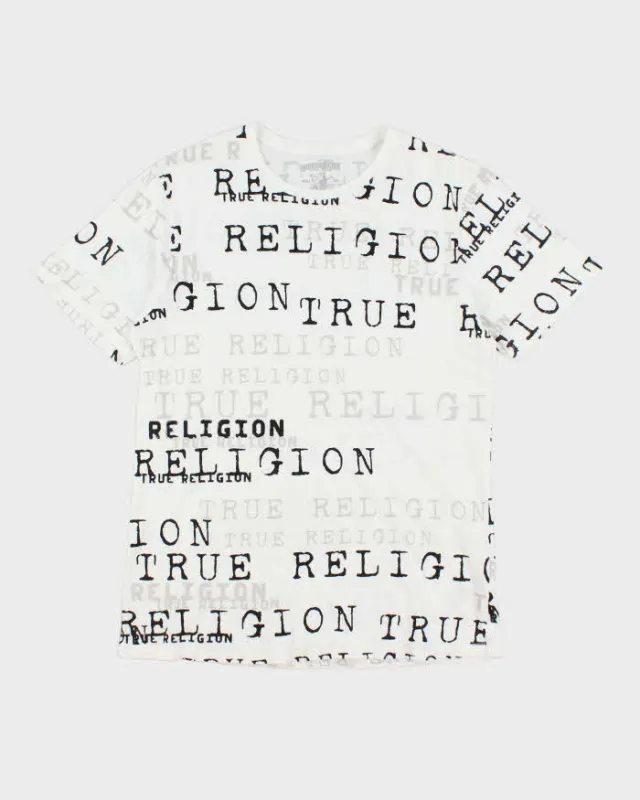 Vintage Y2K True Religion Spell Out Graphic T-Shirt - M sold by Rokit