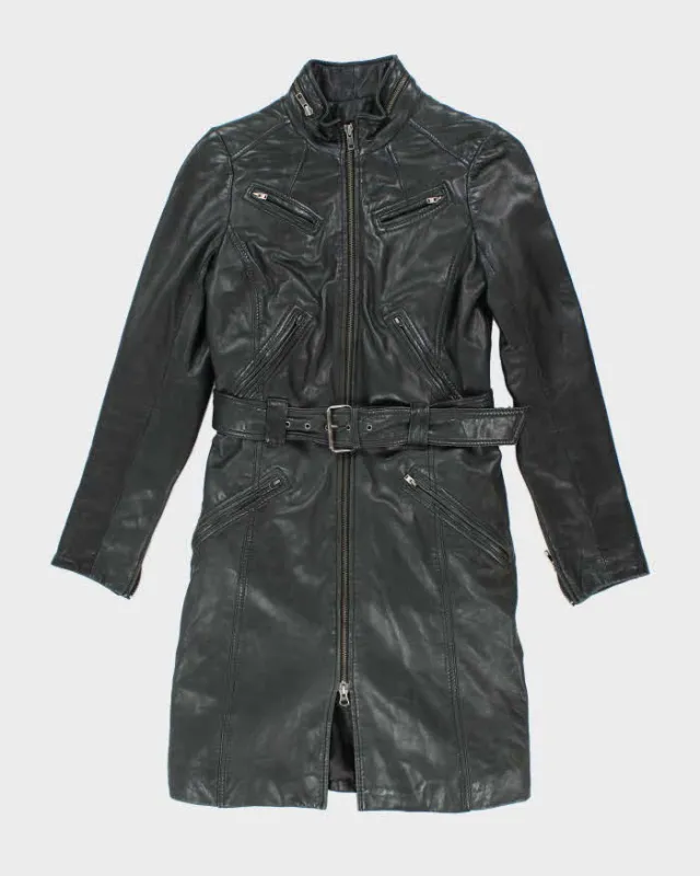 Vintage Danier Long Zip-Up Belted Leather Jacket - XS sold by Rokit